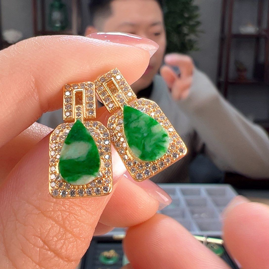 翡翠耳饰银S925镶嵌耳环