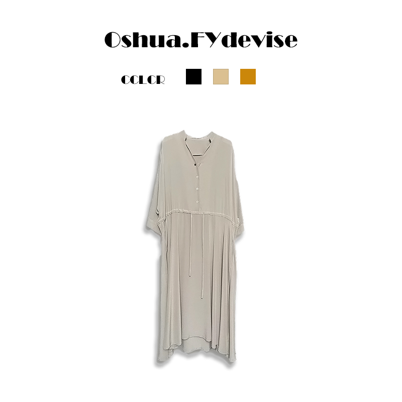Oshua/欧诗嬅极简系列100桑蚕丝时尚气质收腰女士连衣裙1035