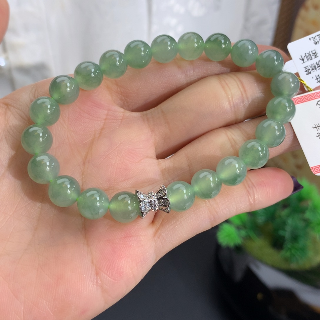 未镶嵌手链翡翠卡8冰胶晴飘花手串