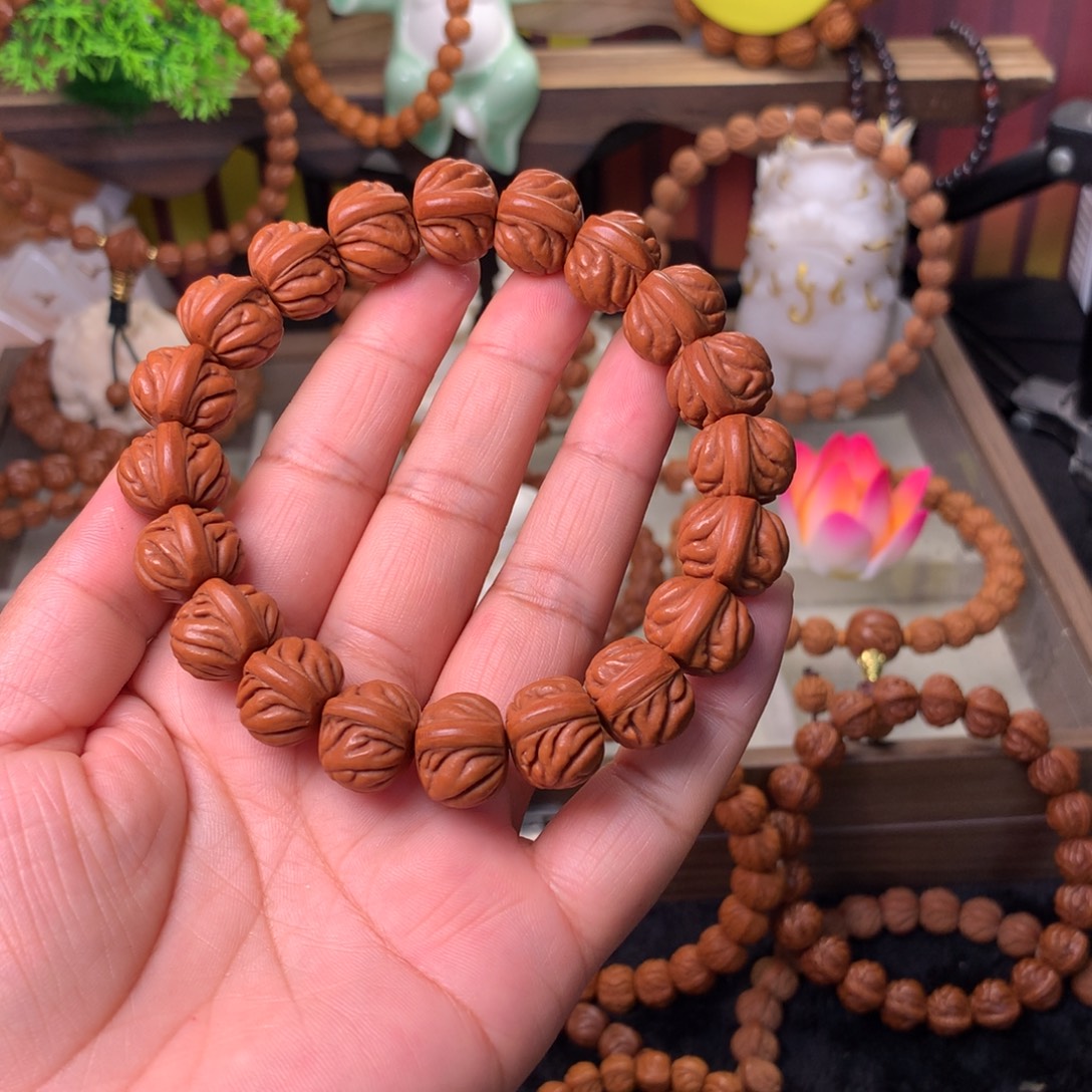 愚***虑吊坠桃核双脊龙手串15