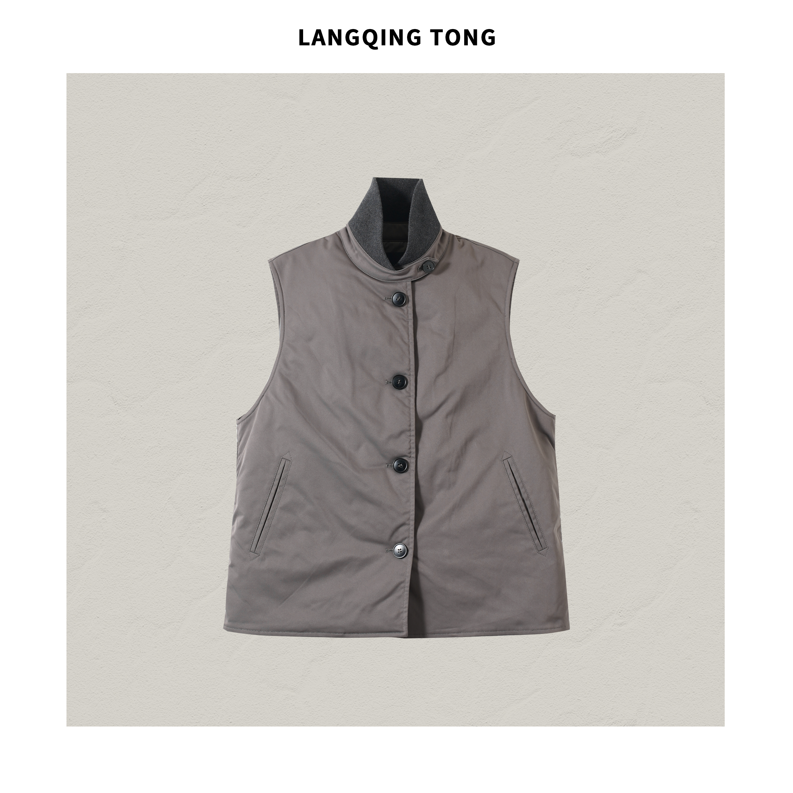 浪清/女装推荐 潘尼雅灰色休闲舒适棉马甲43612#