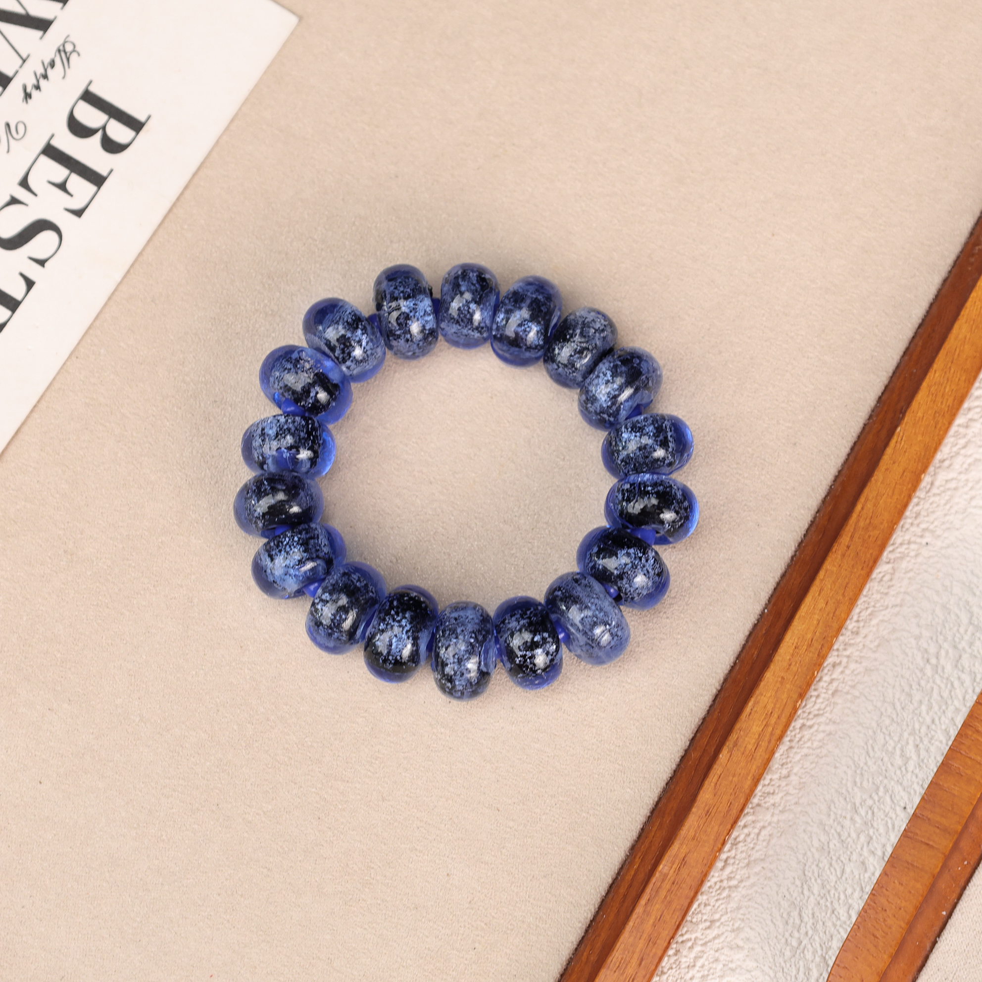 玻璃手链 XC-6 微瑕蓝色银箔转转筒满串琉璃手串