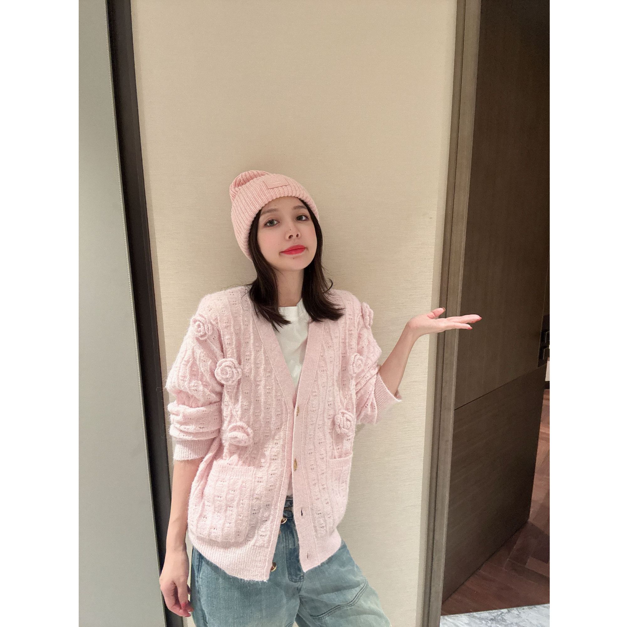 BETTER JOELAY-【繁花素粉】羊毛简约针织开衫个性慵懒LL6032