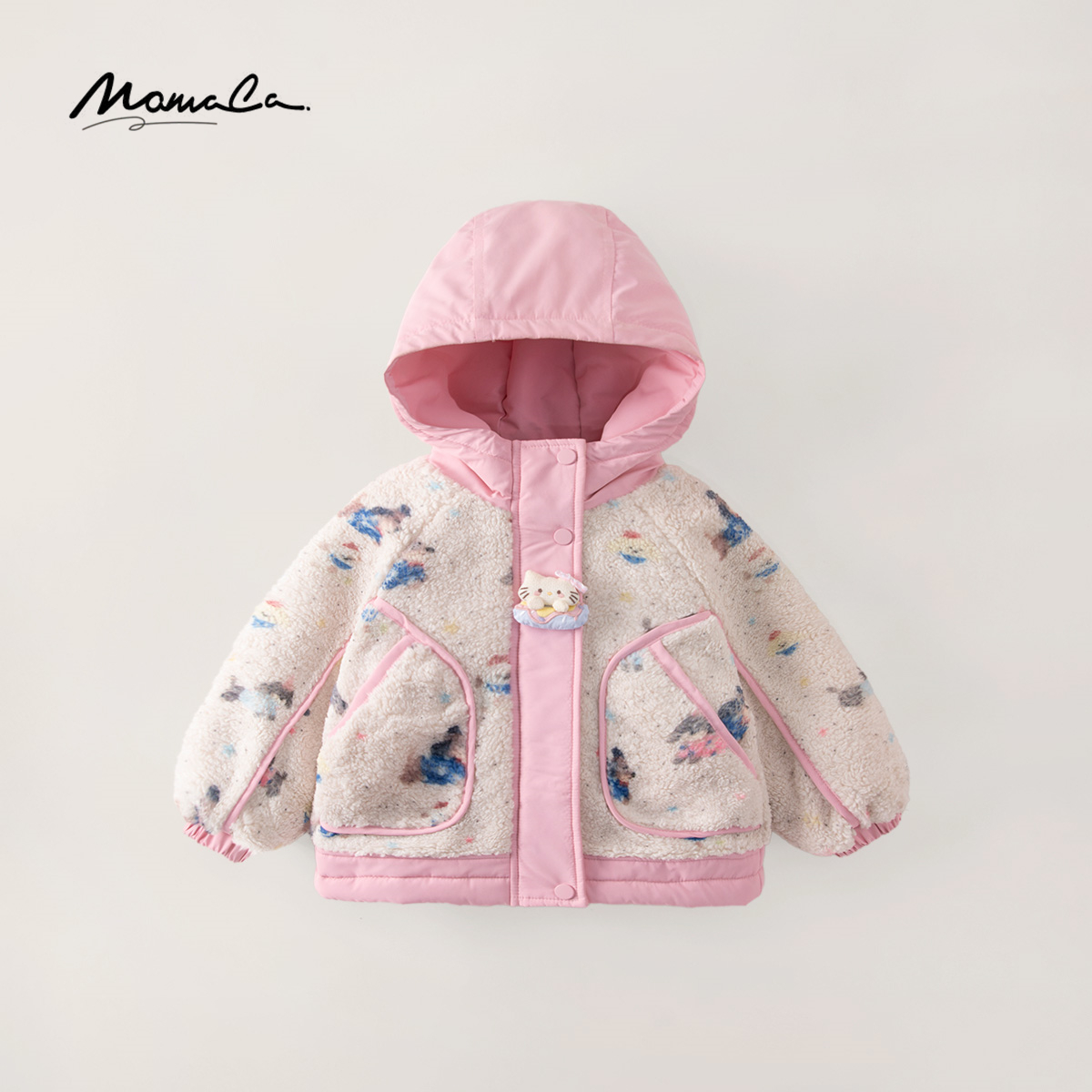 MOMOCO冬季女童甜美毛毛衣可爱卡通小狗连帽棉服外套77830107049