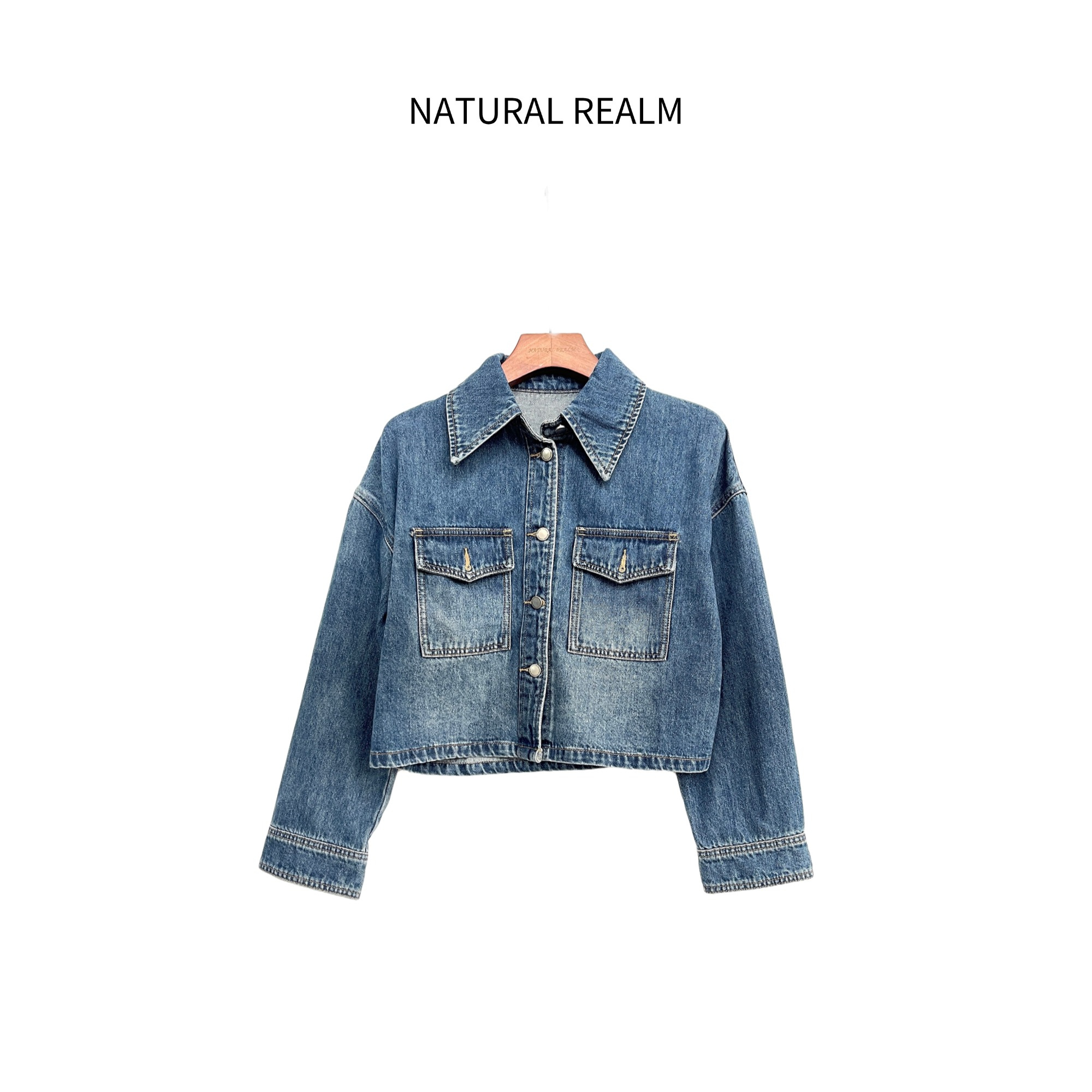 {NATURAL REALM}百搭款时尚极简风短款水洗牛仔短外套