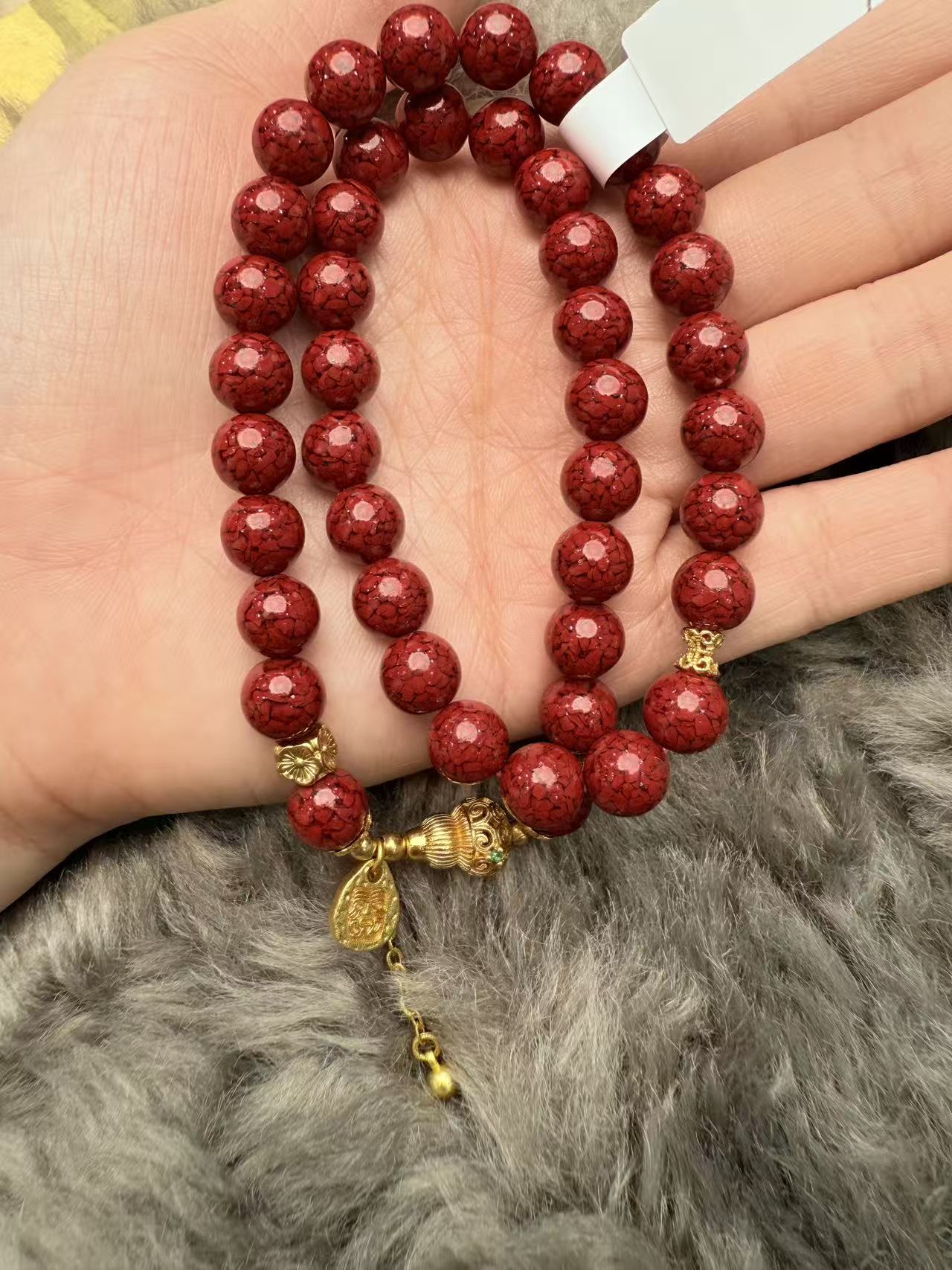 含辰砂工艺品D1297-朱砂8mm双圈+葫芦配饰