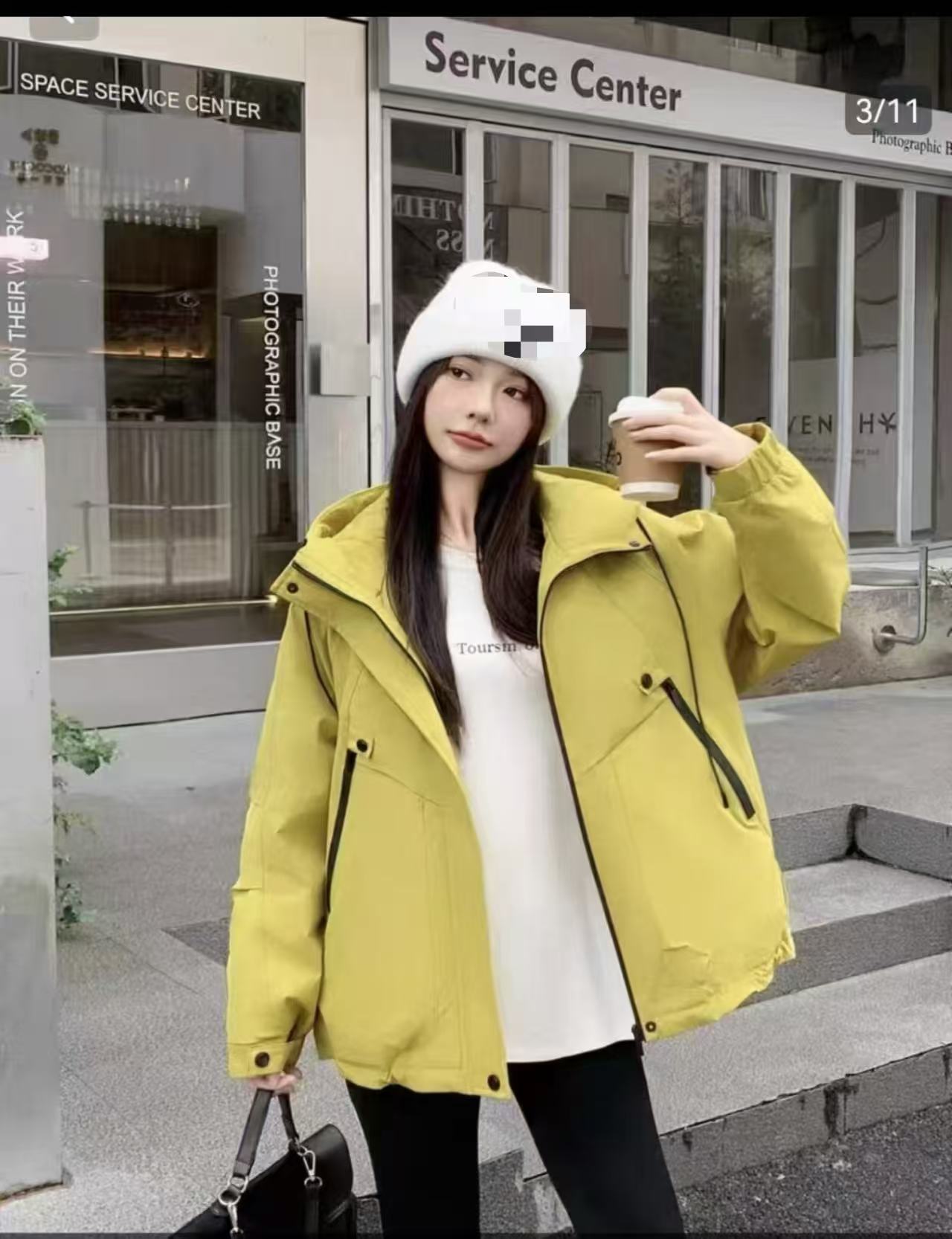 057女装外套时尚休闲百搭连帽防水宽松冬季外套