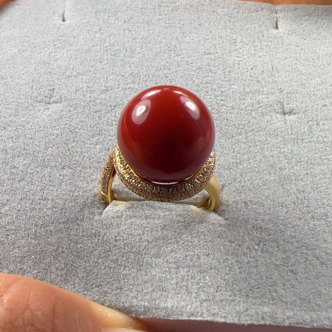 18K金镶嵌戒指南红玛瑙幻*~