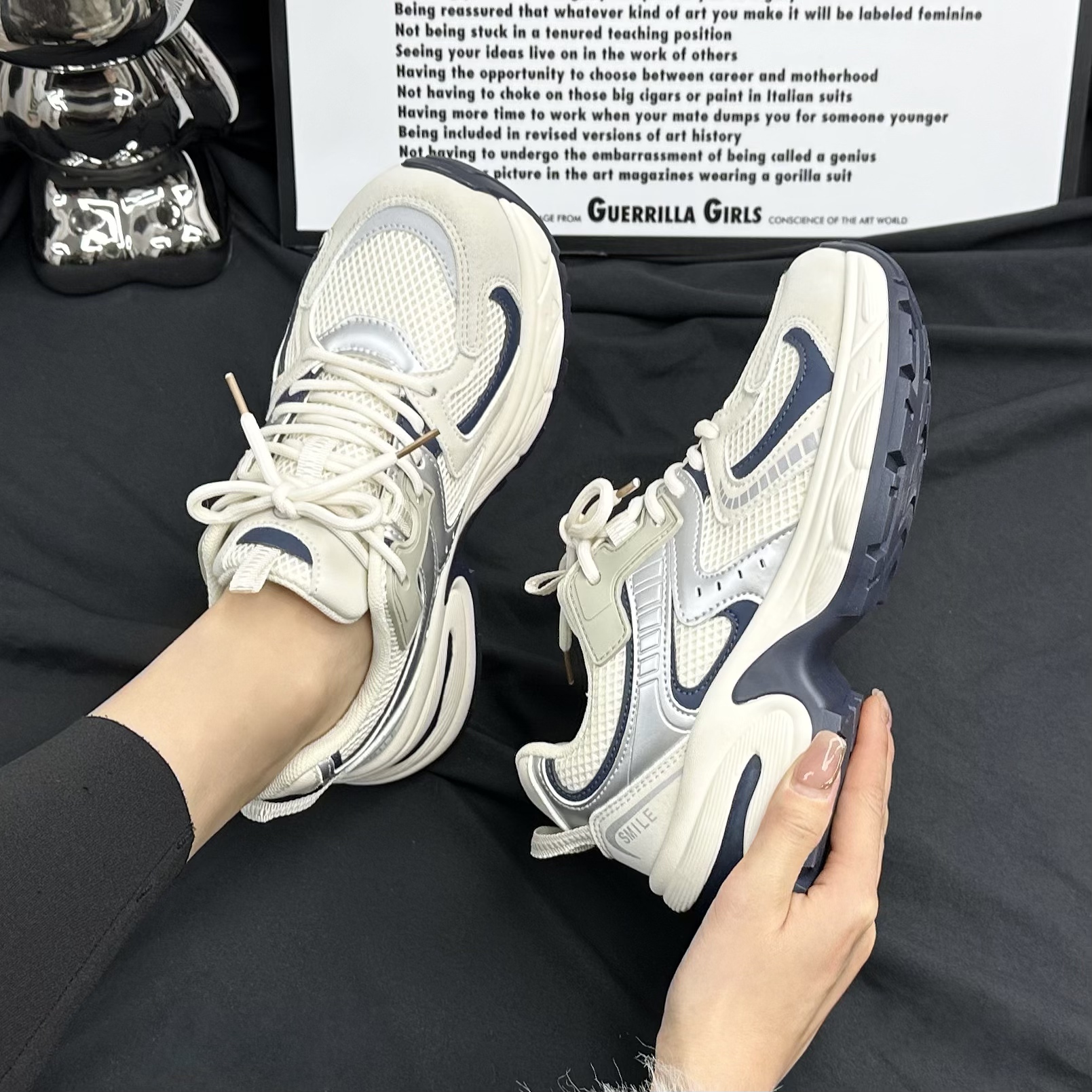 【YU】2025新款皮网拼接潮流厚底老爹鞋春夏爆款百搭ins休闲运动鞋