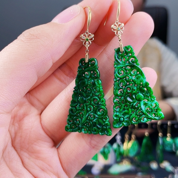 翡翠耳饰18K金镶嵌饰品