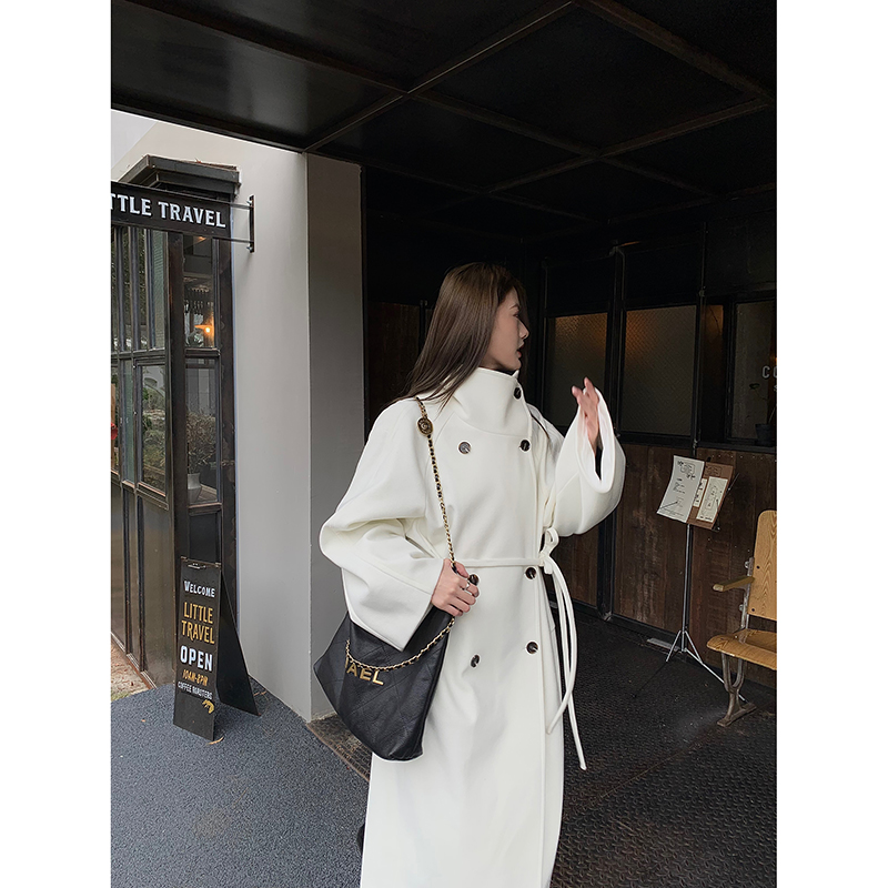 TA suki_白霜织梦  茧型高领设计感长款呢子大衣外套女春秋新款