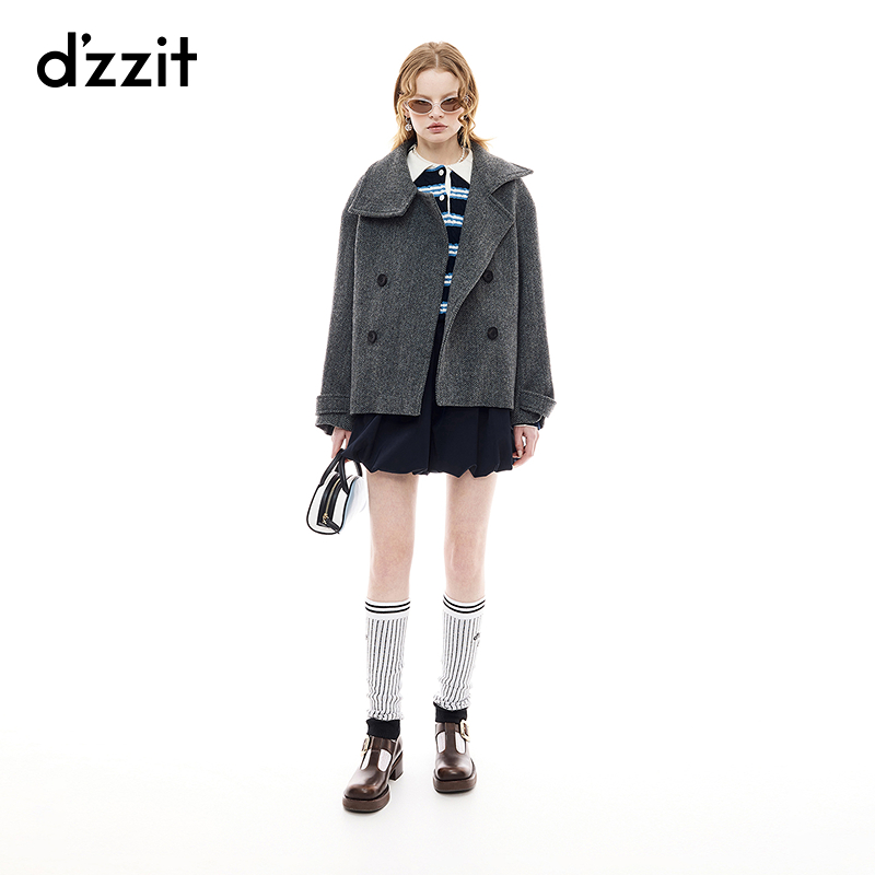 【商场同款新品】dzzit地素毛呢外套25秋小个子短大衣女3J3G1991F