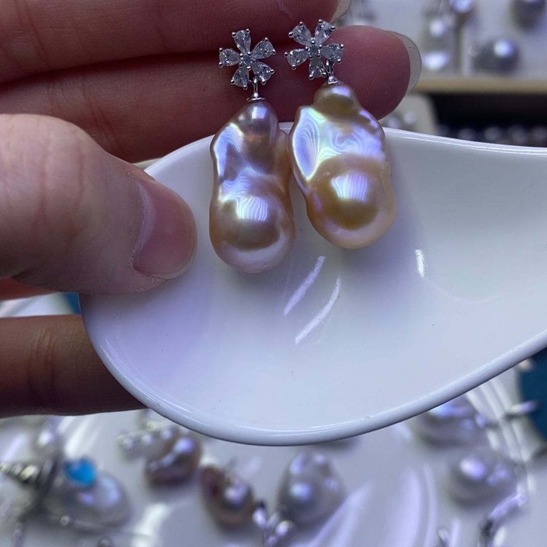 淡水珍珠耳饰银S925镶嵌