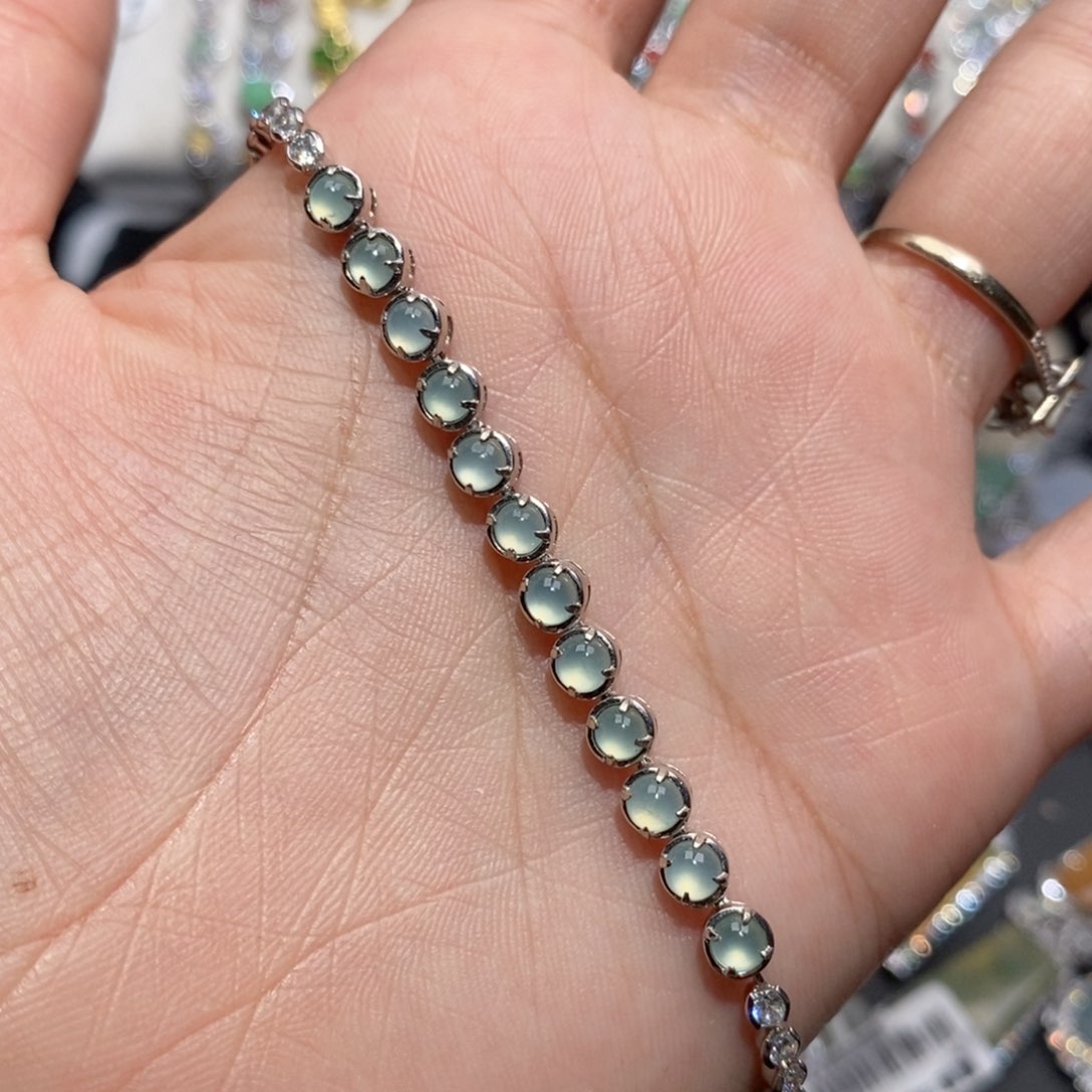 银S925镶嵌翡翠手链小**支c c c