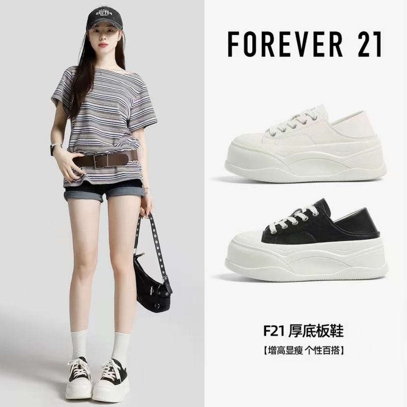 F21黑白板鞋女款2025新款春秋流行爆款熊猫色超厚底增高休闲鞋子