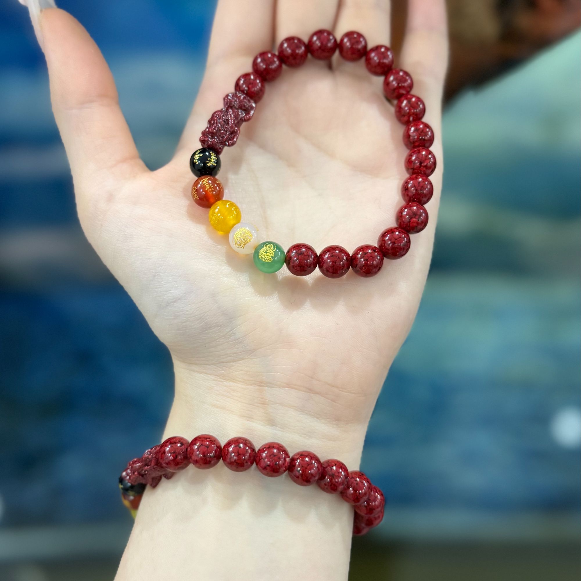 含辰砂工艺品《主播专属》8mm珠子五路财神貔貅手串