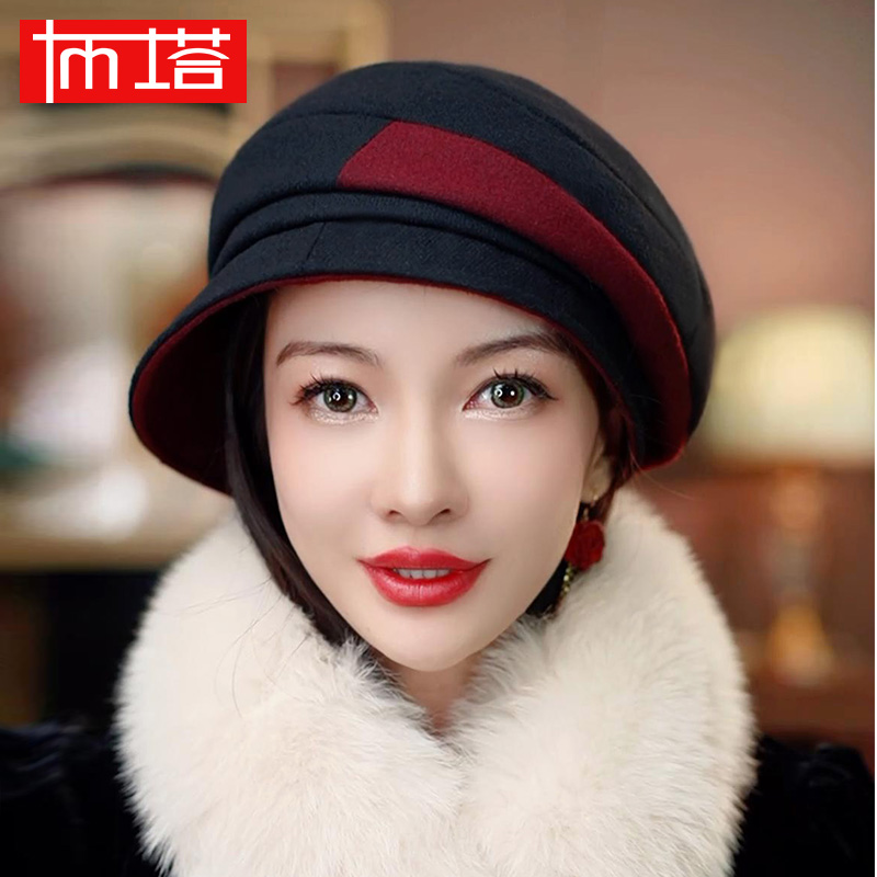 布塔鸭舌贝雷帽女羊毛呢英伦时尚百搭复古秋季新款帽PT0710