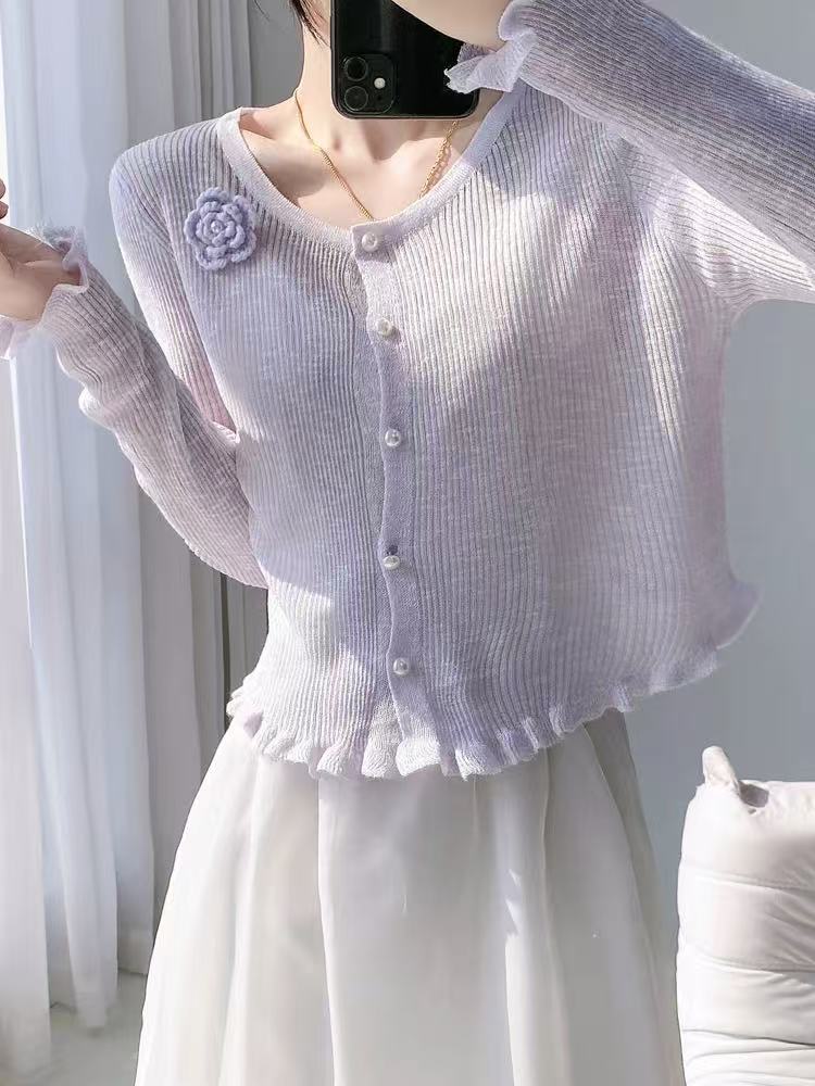 新款防晒薄款配吊带裙木耳边针织开衫2025新款夏季韩版