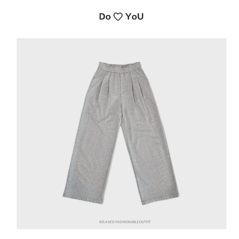 朵悠优-韩版花苞裤 2025春季新款设计感松紧腰休闲直筒裤棉100%