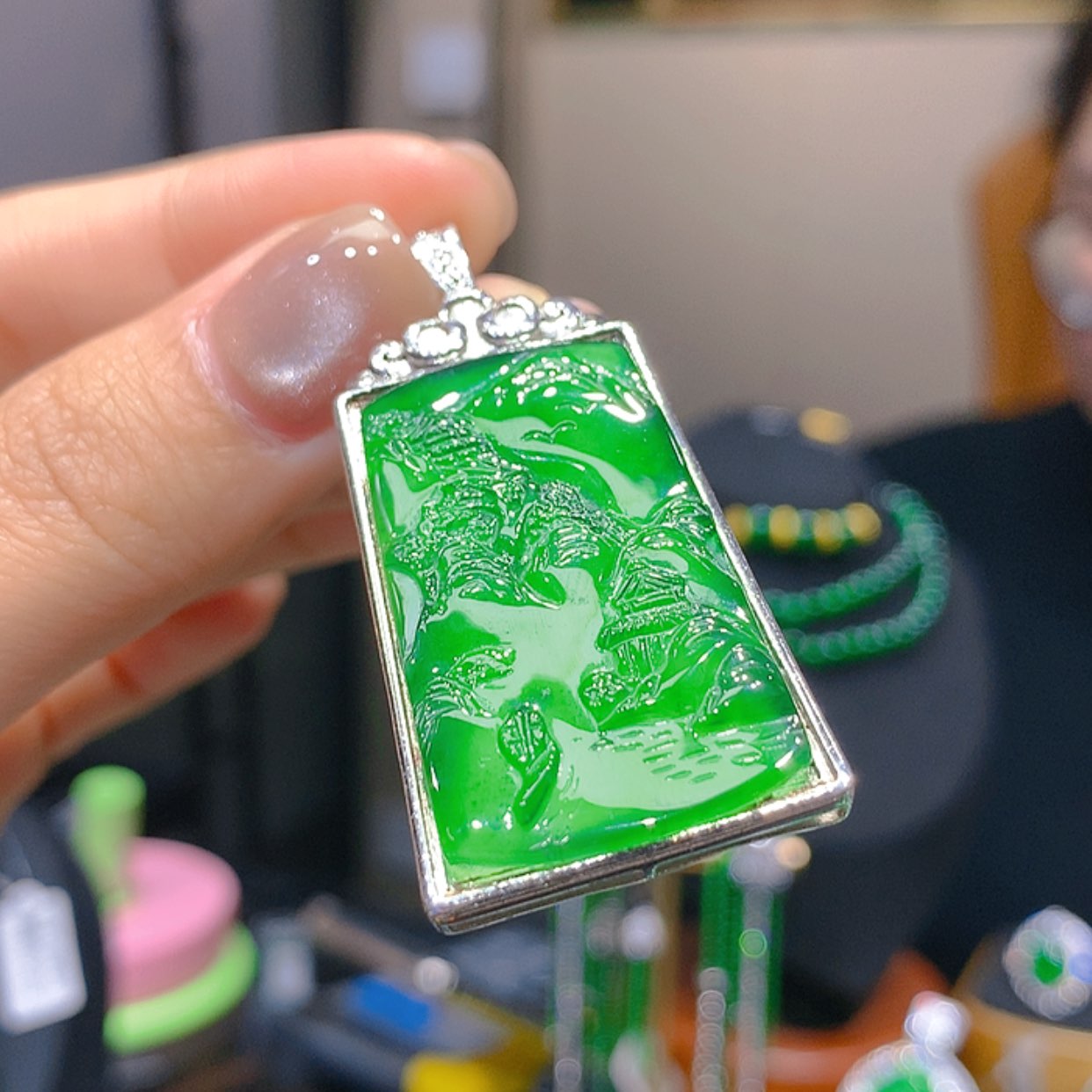 【闪购商品】翡翠颈饰银S925镶嵌6柒姐