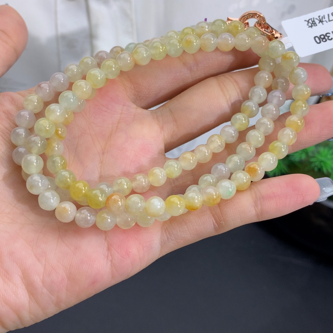 翡翠未镶嵌手串卡5.8胶润飘黄翡项链