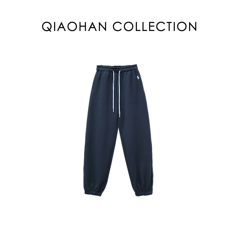 【俏韩---泡菜国订单】纯色定制面料休闲直筒抽绳束脚加绒卫裤QD103