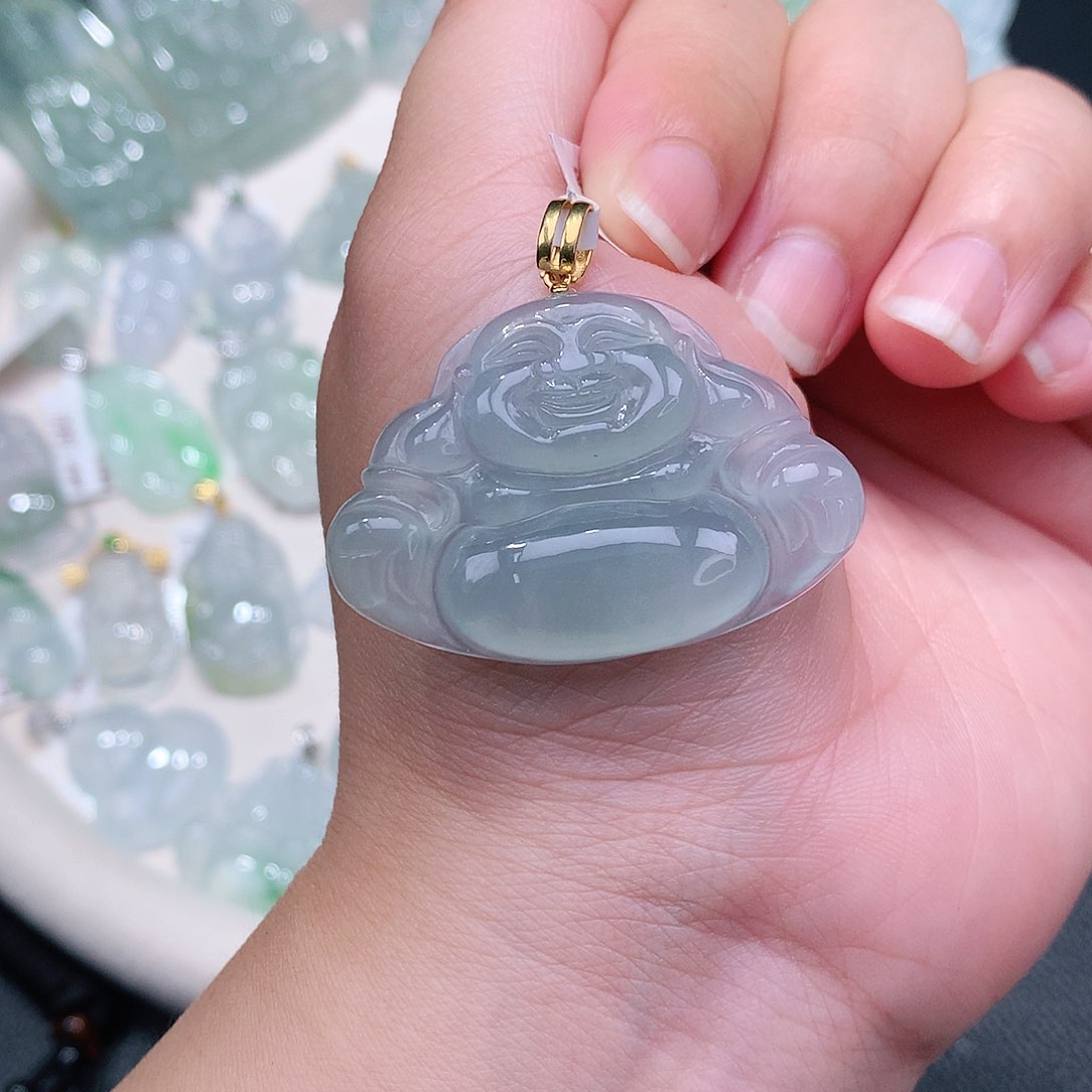 翡翠18K金镶嵌颈饰冰蓝佛公29-39-6如