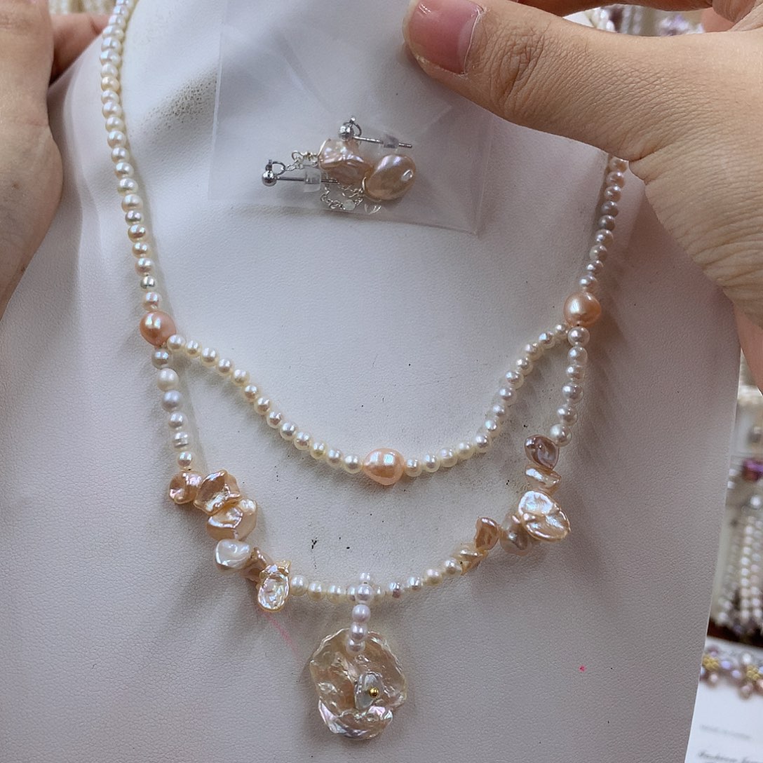 项链银S925镀金镶嵌淡水珍珠