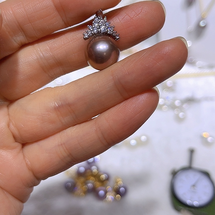 淡水珍珠紫珠银色冰雪女王吊坠合金