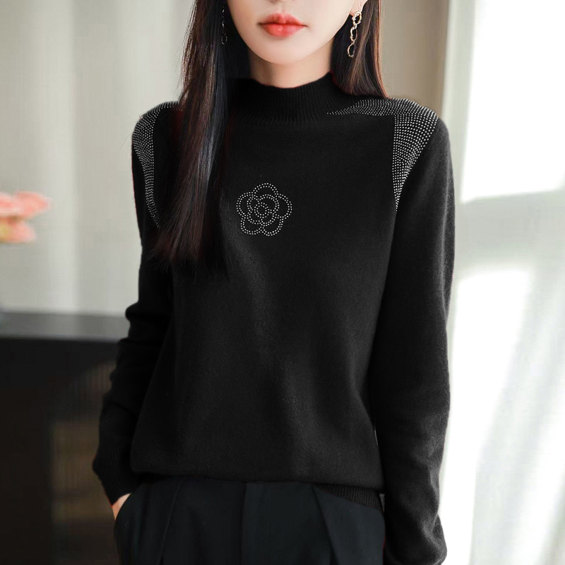 半高领山茶花纯色立领慵懒风内搭烫钻设计高端气质洋气内搭-13302