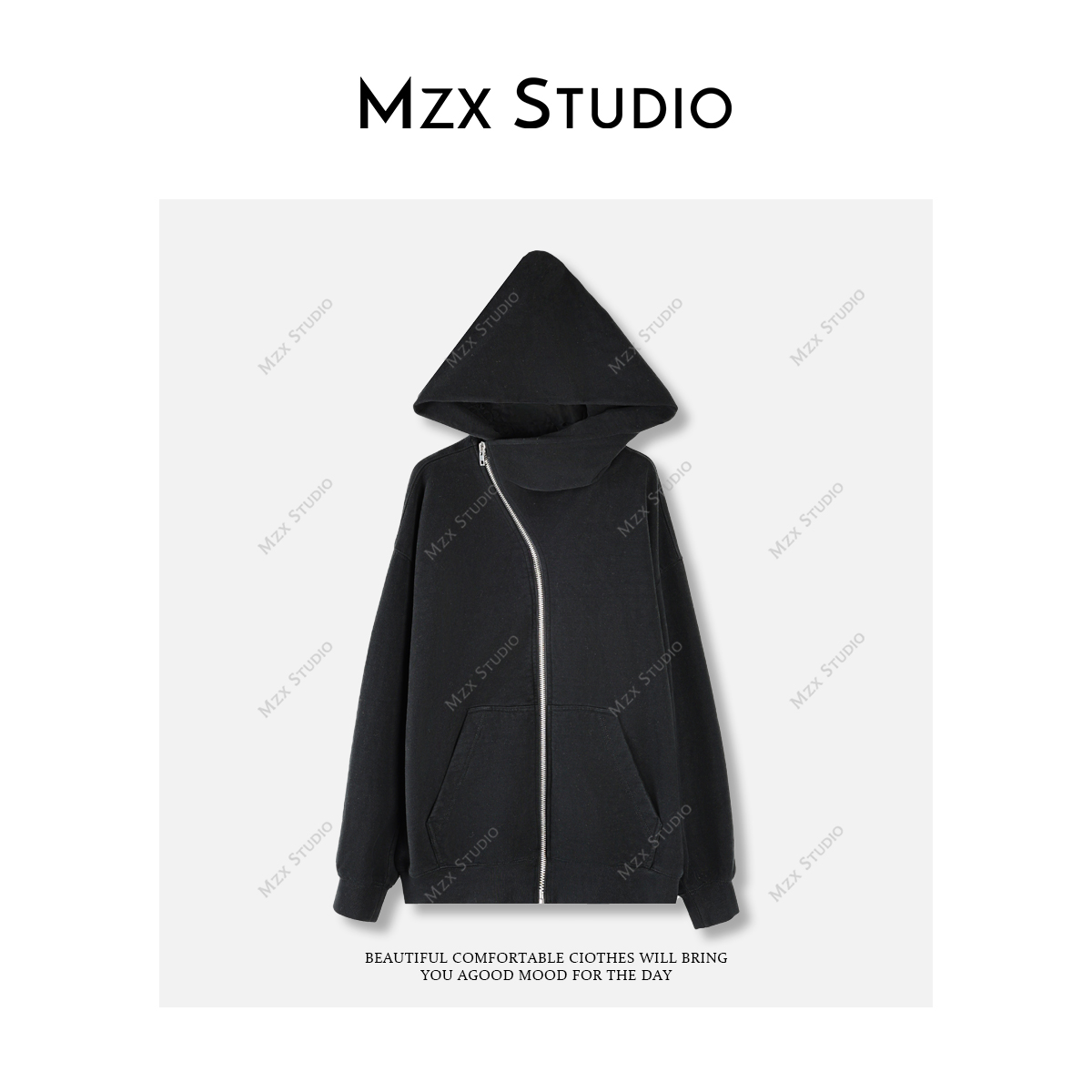 【MZX STUDIO】“山本风拉链设计感”连帽黑色加厚外套WT10915-Q