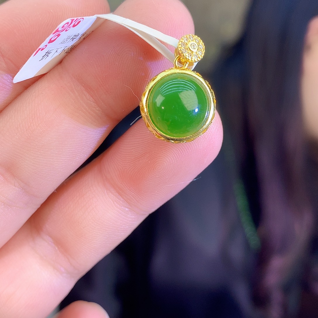 吊坠(不含链)银S925镶嵌和田玉（碧玉）吊坠