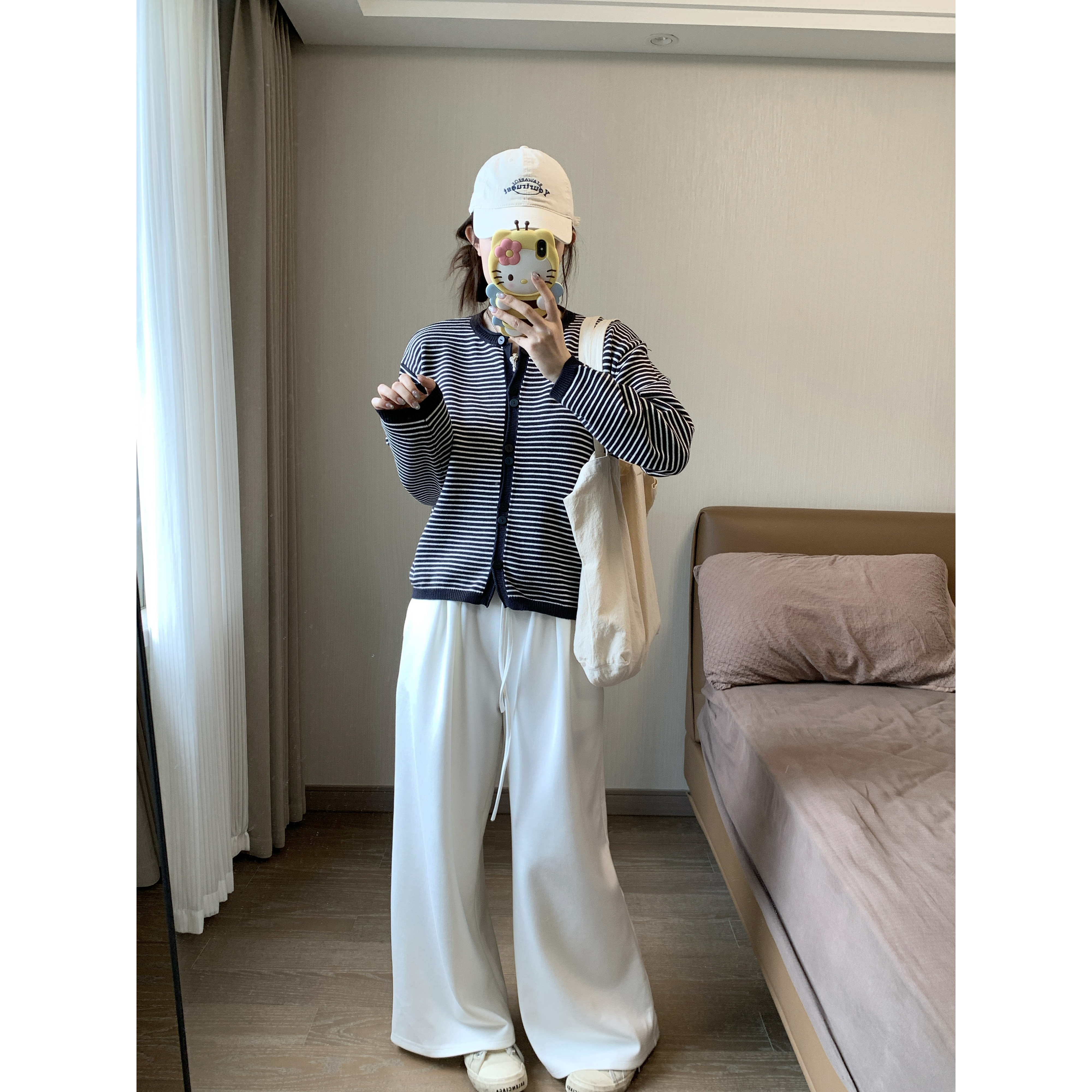 小沈美眉微胖梨形显瘦松紧腰抽绳阔腿休闲裤早秋纯色宽松长裤子女