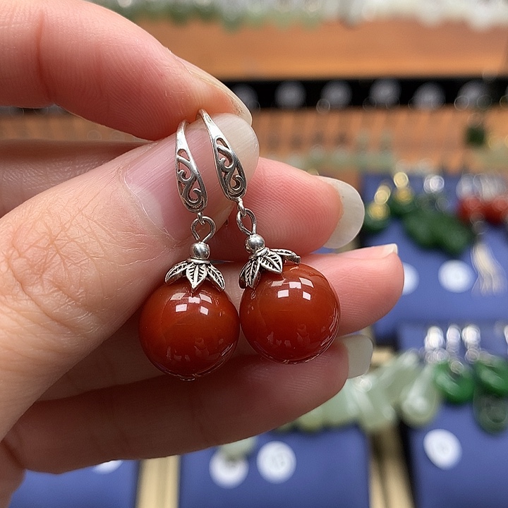 玛瑙/玉髓银S925镶嵌耳饰12左右