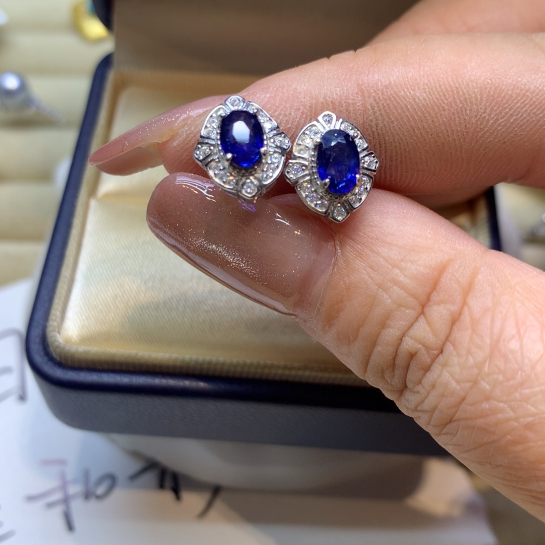 耳饰蓝宝石银S925镶嵌