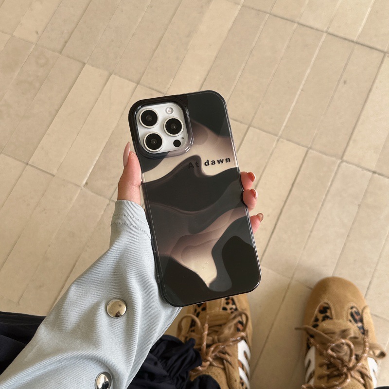 小众高级感晕染黑灰水墨适用iphone16Promax苹果15手机壳14双层13