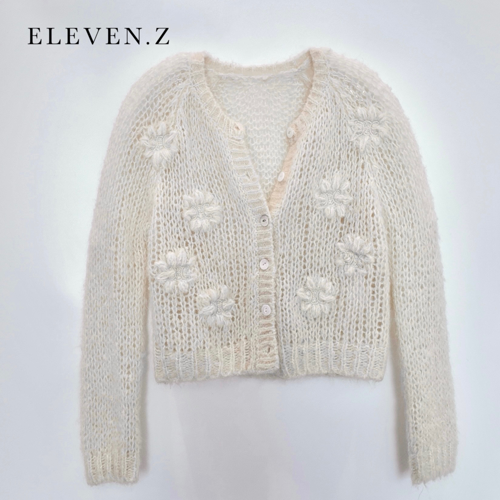 ELEVEN.Z镂空小花毛衣开衫