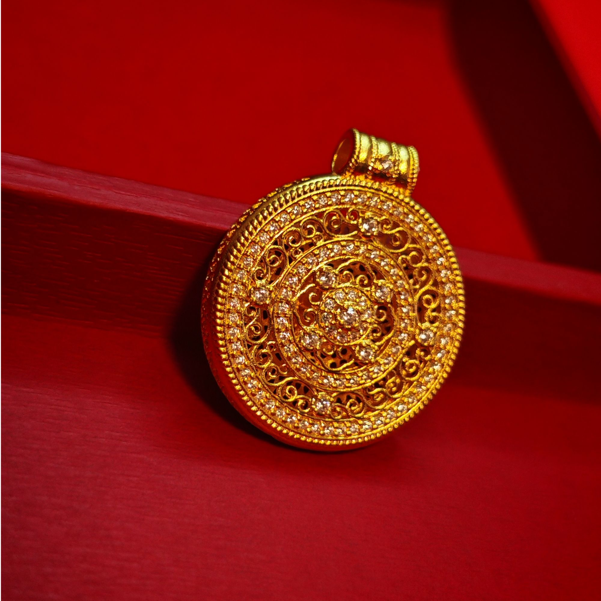 吊坠足银 厚金足银999工艺如意八宝罗盘吊坠女新款圆满项链