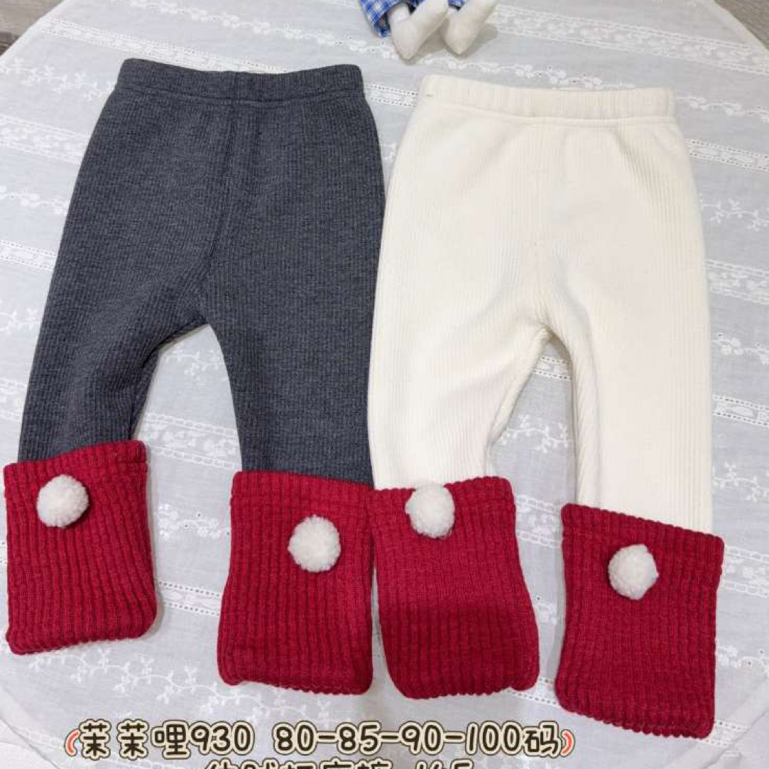 【momoli】茉茉哩2025毛球球双色拼大红加绒打底裤