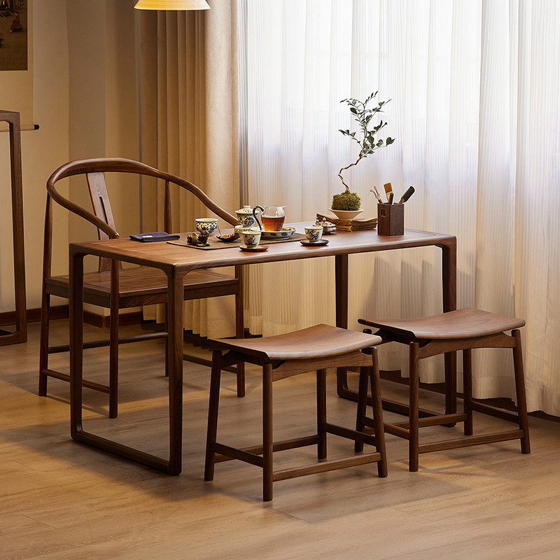 北美黑胡桃木茶桌椅组合家用阳台茶桌客厅新中式茶台功夫小茶几