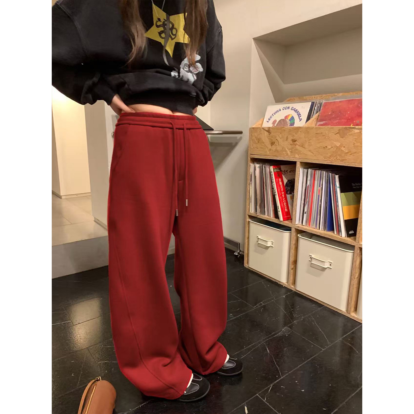 番茄妹妹Tomatosister 复合松紧腰加绒裤子女冬保暖休闲卫裤