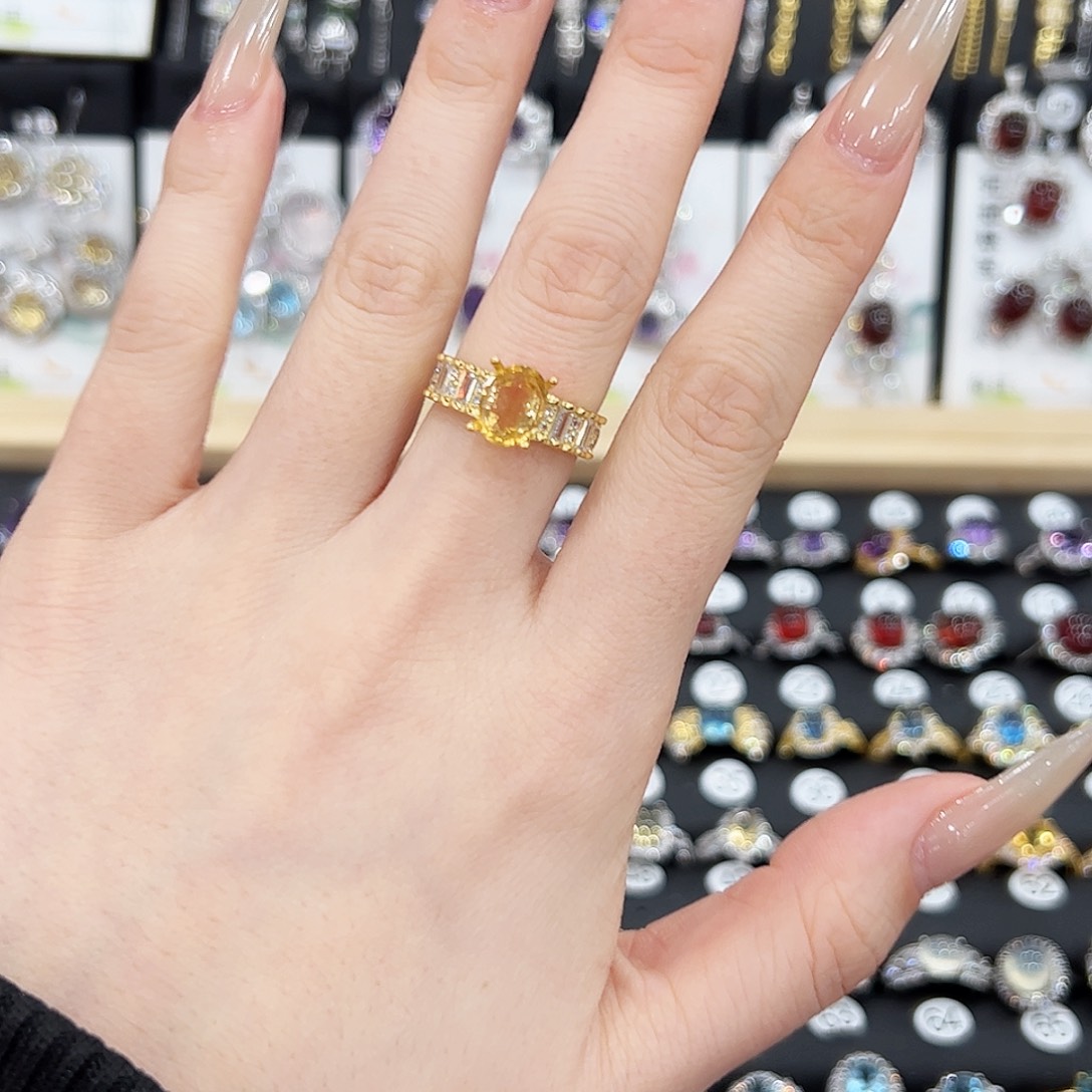 黄晶戒指银S925镶嵌戒指