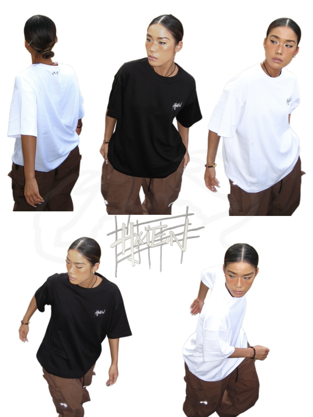 HXIEN原创美式圆领印花短袖夏季情侣宽松T恤街头百搭休闲上衣