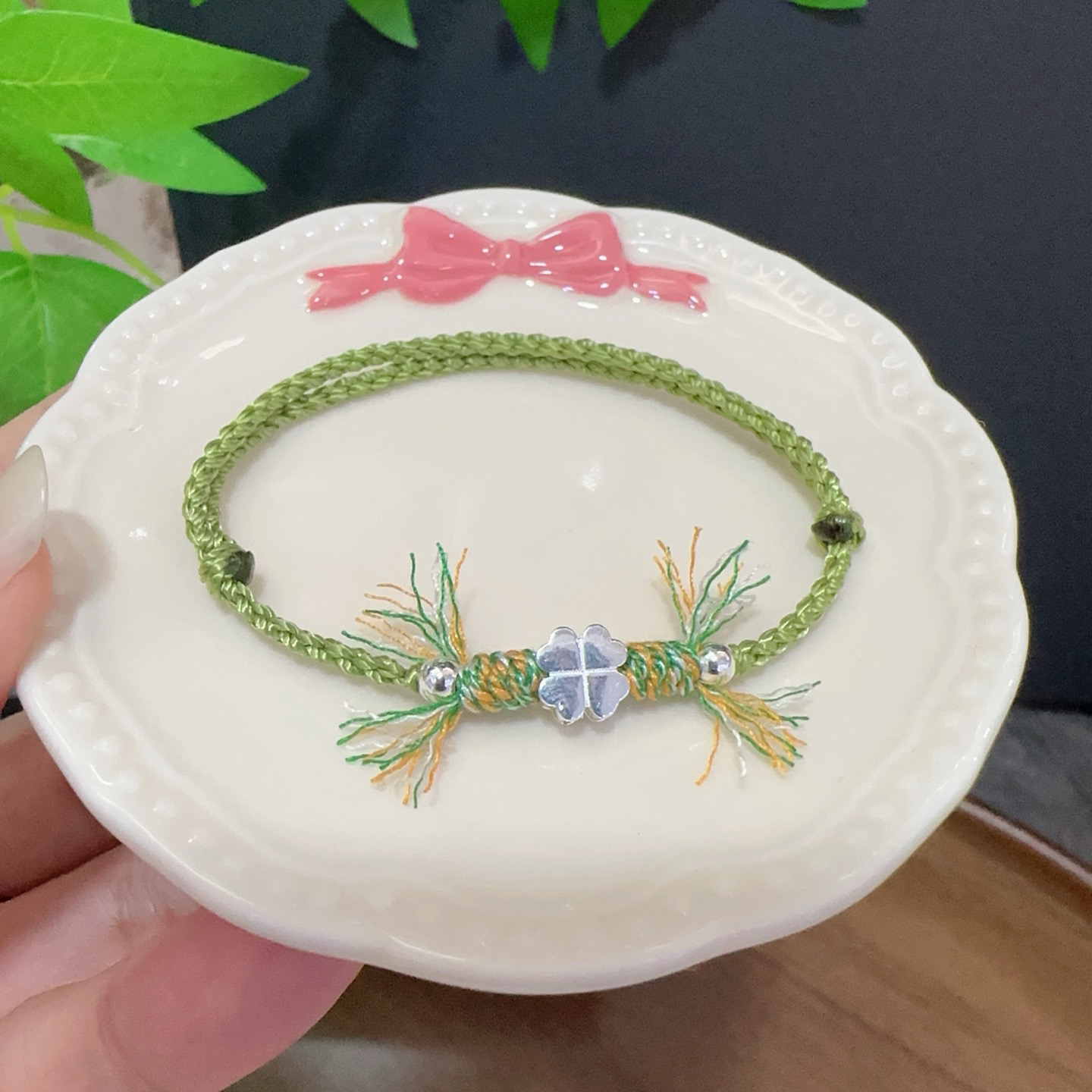 足银手链 足银999精品四叶幸运草手链百搭情侣手绳送女友生日礼物