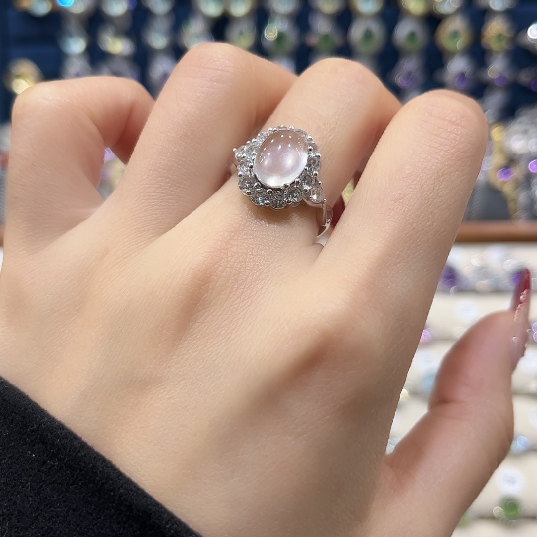 芙蓉石女款银S925镶嵌戒指