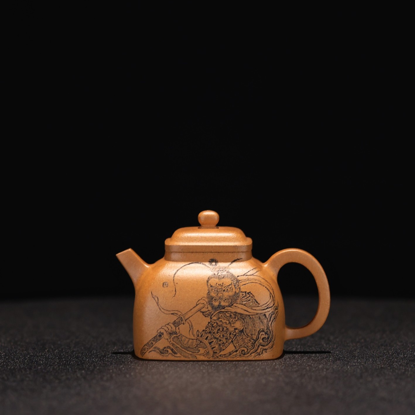 陈彬-《坦然》施生溢刻绘-除魔大圣老宕口黄金段全手工紫砂壶160cc