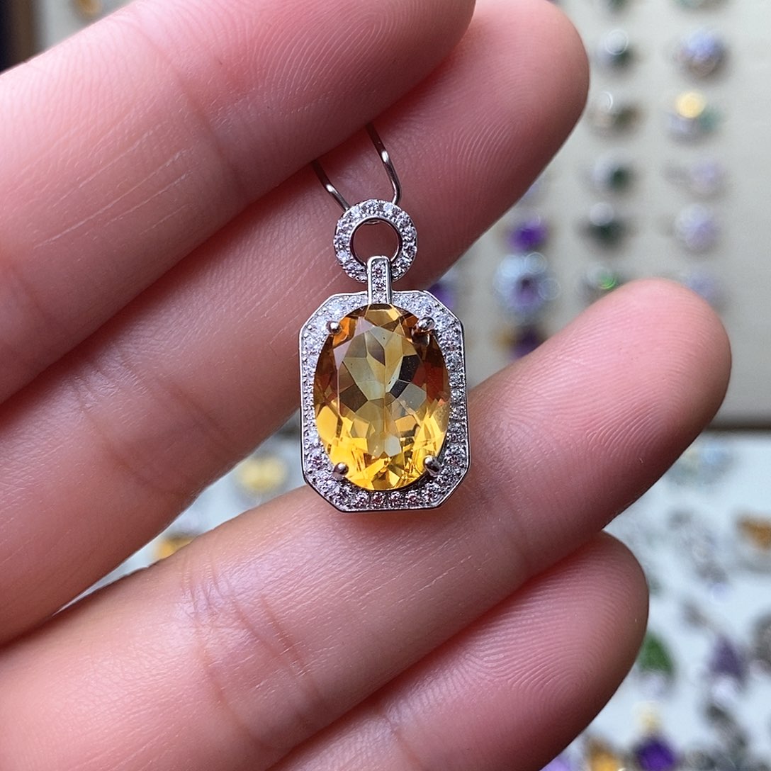 黄晶吊坠(不含链)银S925镶嵌一物一证