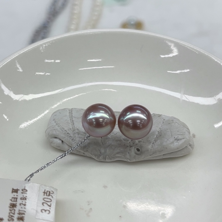 银S925镶嵌耳饰淡水珍珠和**尘10-11mm