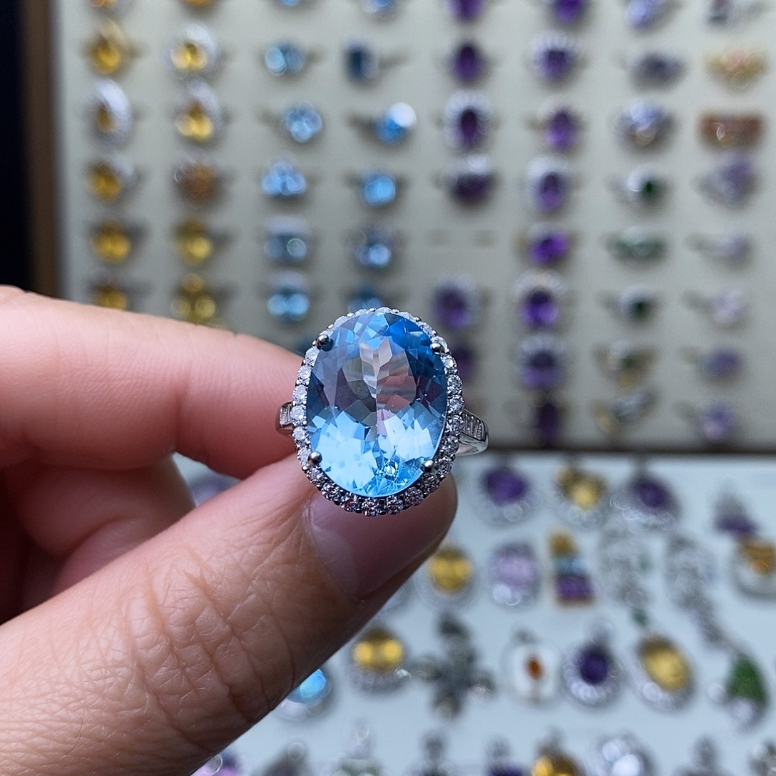 托帕石戒指银S925镶嵌一物一证