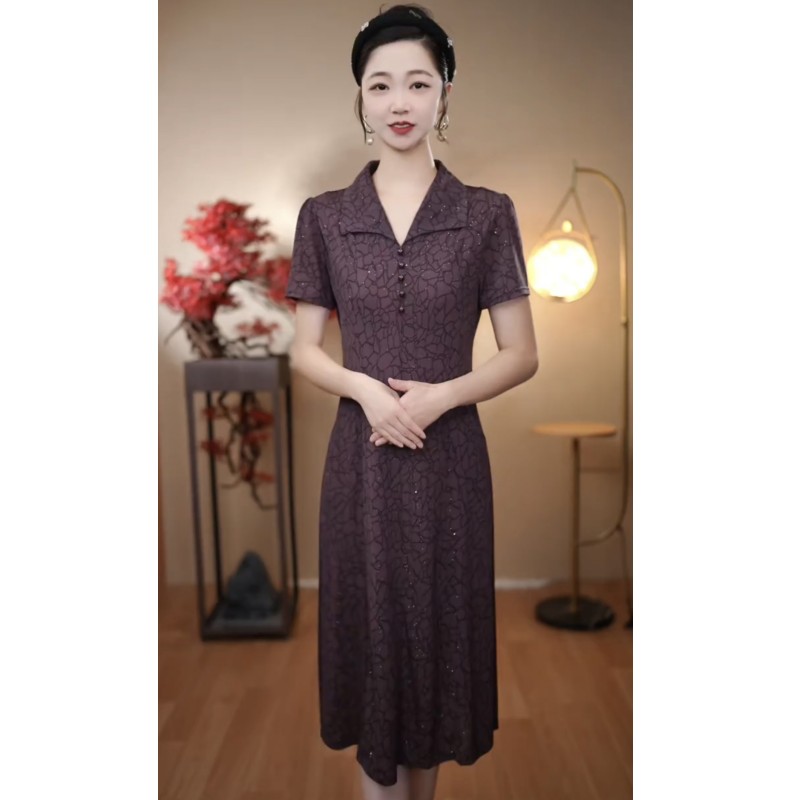 （33号紫花）2025夏季新款新中式改良旗袍连衣裙【菲菲妈妈装】
